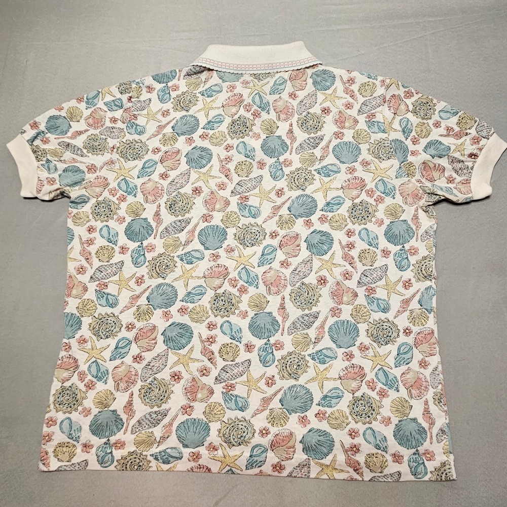 Cricket Lane Polo Shirt Womens Large Cream AOP Seashell Print Vintage 80s USA - Picture 8 of 9